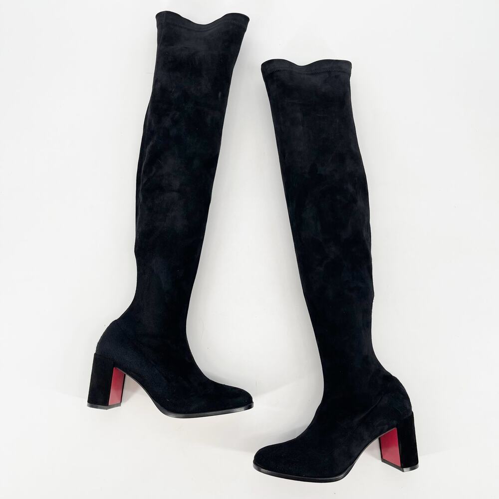 Christian Louboutin Stretchadoxa Black Over the Knee Block Heel Boots EU 37 - Picture 2 of 16
